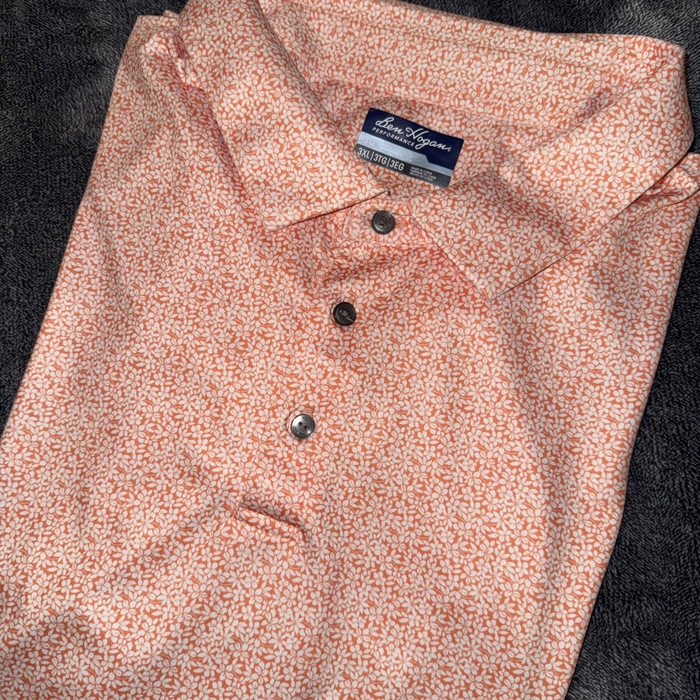 Ben Hogan Performance Polo Shirt Size 3XL Orange Floral All Over Print Golf